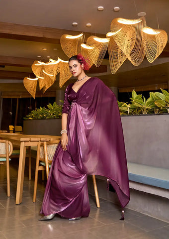 Indo Silk Deep Purple Sarees Crafted With Fendy Satin Blend Traditional Elegance And Modern Luxury