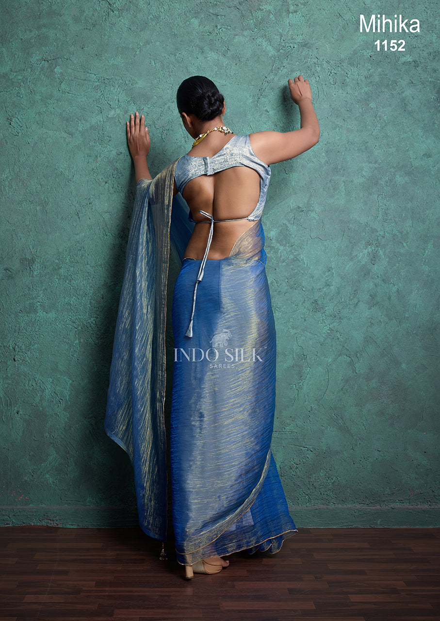 Mihika Blue Gold Silk Saree – Designer Wedding & Party Wear
