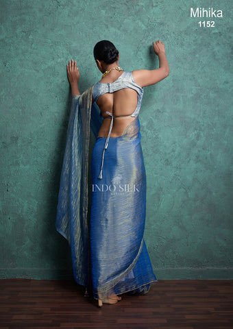 Mihika Blue Gold Silk Saree – Designer Wedding & Party Wear