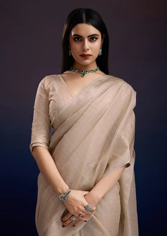 Indo Silk Ivory Sarees Crafted With A Blend Of Linen And Cotton Offer A Unique Combination Of Texture And Elegance