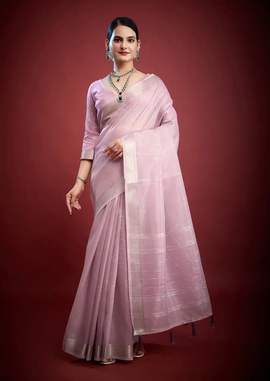 Indo Silk Lavender Sarees Crafted With A Blend Of Linen And Silk Offer A Unique Combination Of Texture And Elegance