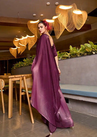 Indo Silk Deep Purple Sarees Crafted With Fendy Satin Blend Traditional Elegance And Modern Luxury