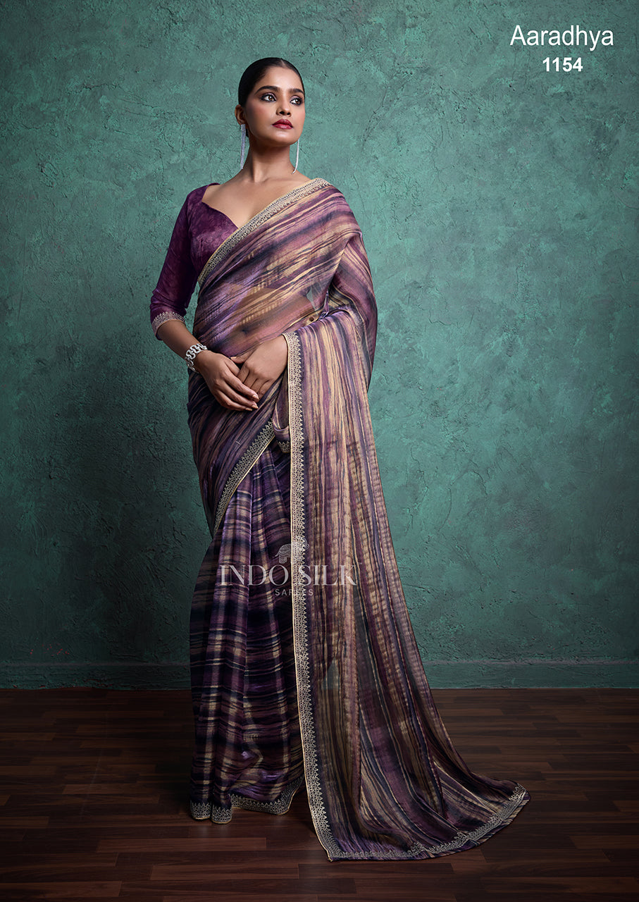 Aaradhya Premium Purple Gold Silk Saree with Zarkan Border Work