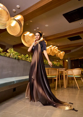 Indo Silk Brown & Black Sarees Crafted With Fendy Satin Blend Traditional Elegance And Modern Luxury
