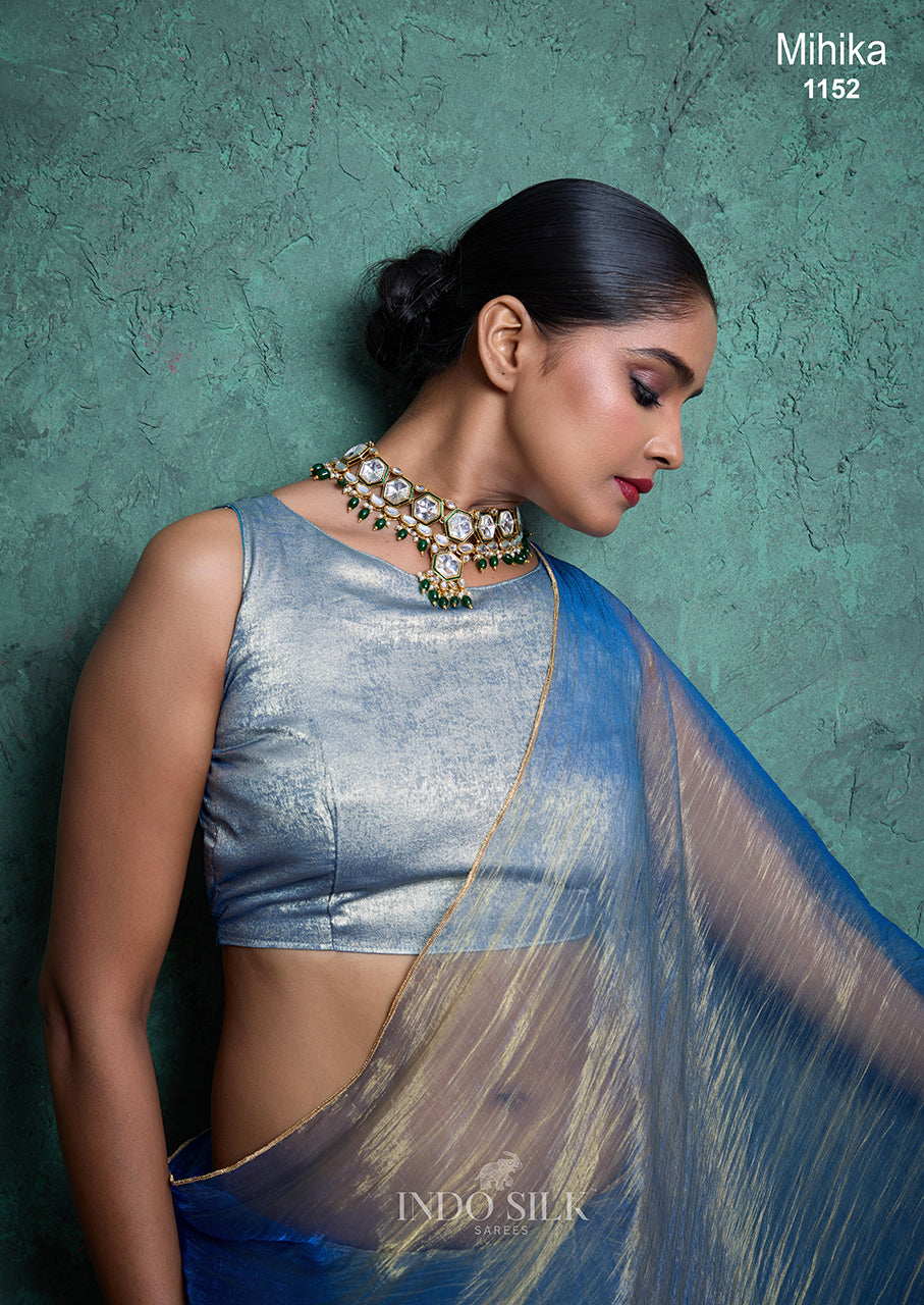 Mihika Blue Gold Silk Saree – Designer Wedding & Party Wear