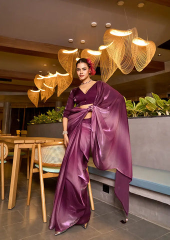 Indo Silk Deep Purple Sarees Crafted With Fendy Satin Blend Traditional Elegance And Modern Luxury