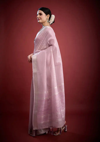 Indo Silk Lavender Sarees Crafted With A Blend Of Linen And Silk Offer A Unique Combination Of Texture And Elegance