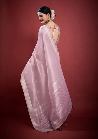 Indo Silk Lavender Sarees Crafted With A Blend Of Linen And Silk Offer A Unique Combination Of Texture And Elegance