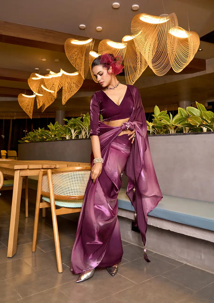 Indo Silk Deep Purple Sarees Crafted With Fendy Satin Blend Traditional Elegance And Modern Luxury