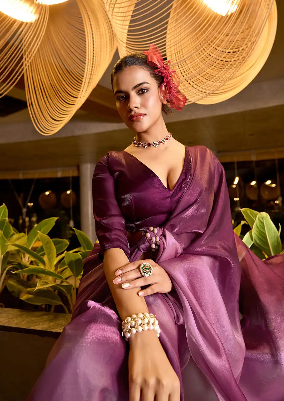 Indo Silk Deep Purple Sarees Crafted With Fendy Satin Blend Traditional Elegance And Modern Luxury