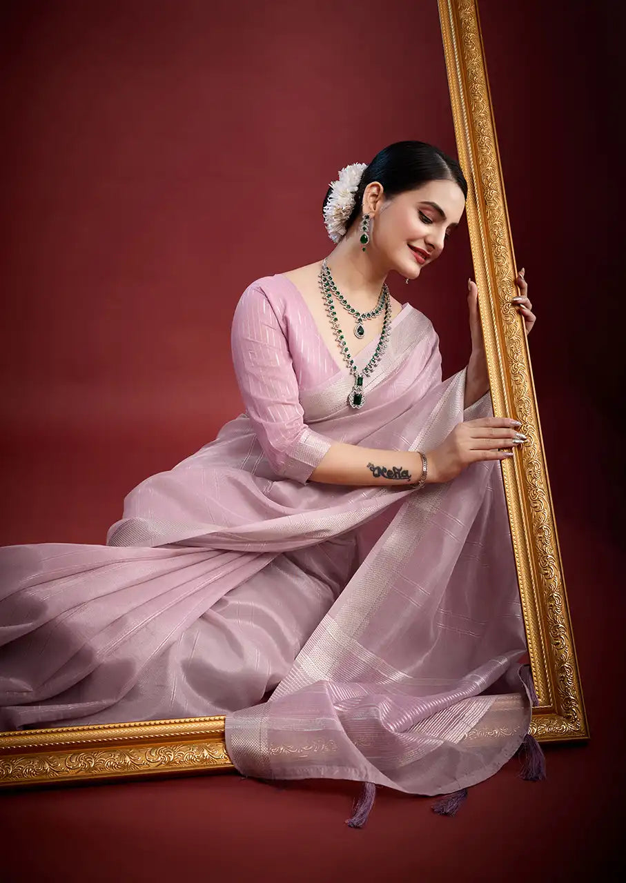 Indo Silk Lavender Sarees Crafted With A Blend Of Linen And Silk Offer A Unique Combination Of Texture And Elegance