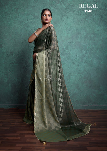 Regal 1148 Green Fendy Satin Chex Saree – Elegant Designer Indo Silk Saree for Women