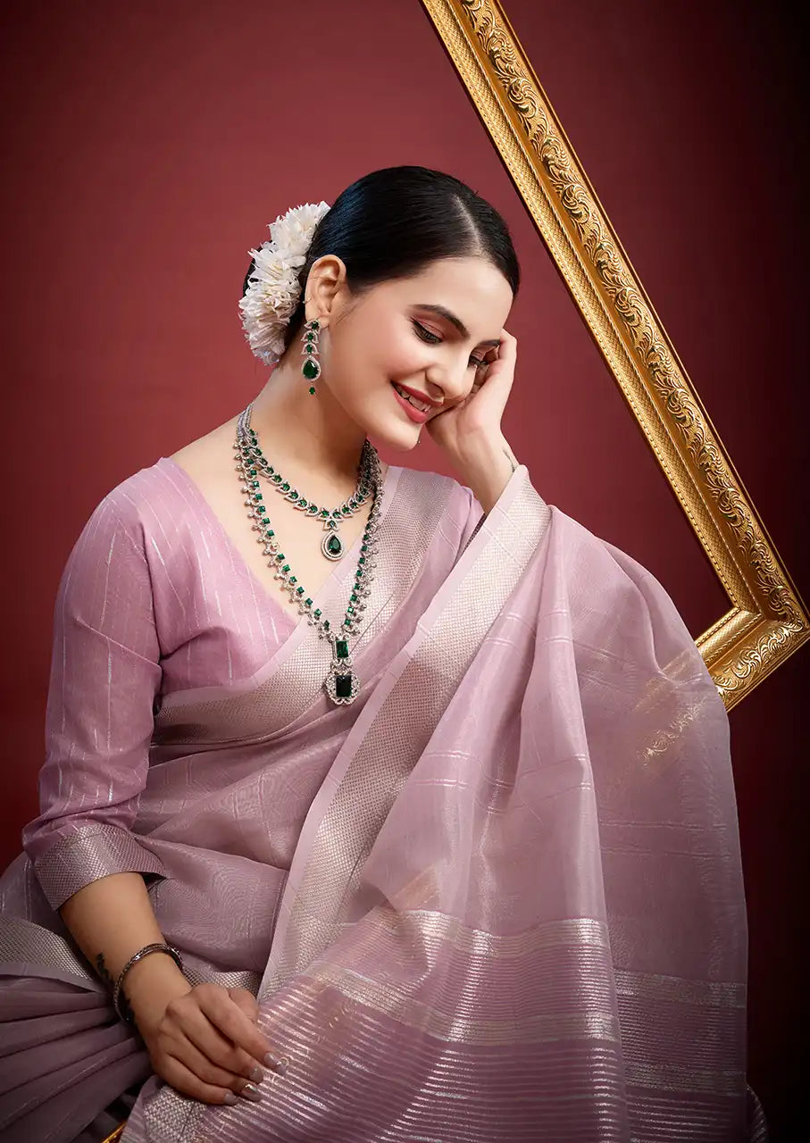 Indo Silk Lavender Sarees Crafted With A Blend Of Linen And Silk Offer A Unique Combination Of Texture And Elegance