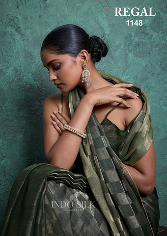 Regal 1148 Green Fendy Satin Chex Saree – Elegant Designer Indo Silk Saree for Women