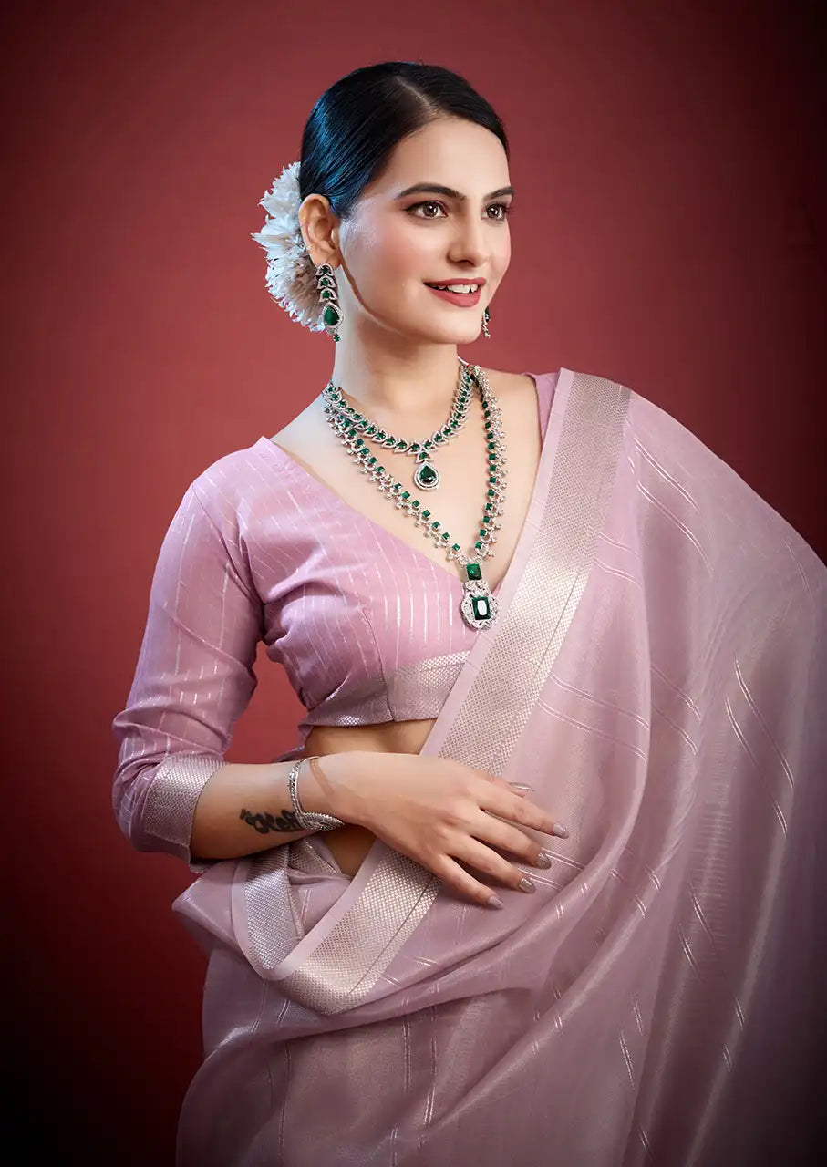 Indo Silk Lavender Sarees Crafted With A Blend Of Linen And Silk Offer A Unique Combination Of Texture And Elegance