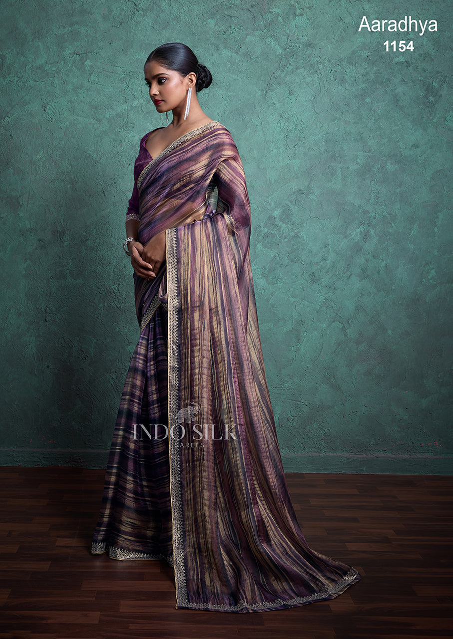 Aaradhya Premium Purple Gold Silk Saree with Zarkan Border Work