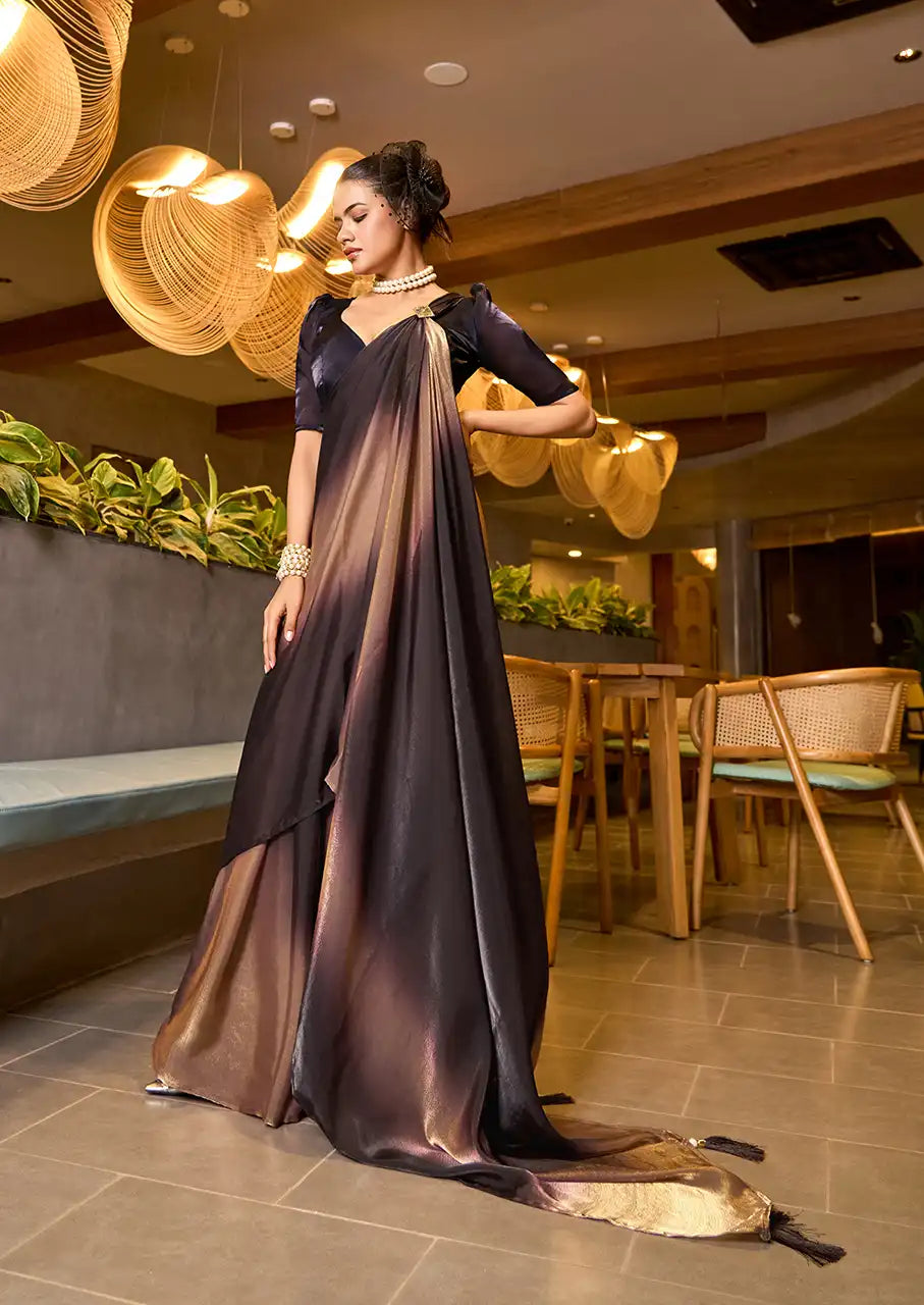 Indo Silk Brown & Black Sarees Crafted With Fendy Satin Blend Traditional Elegance And Modern Luxury