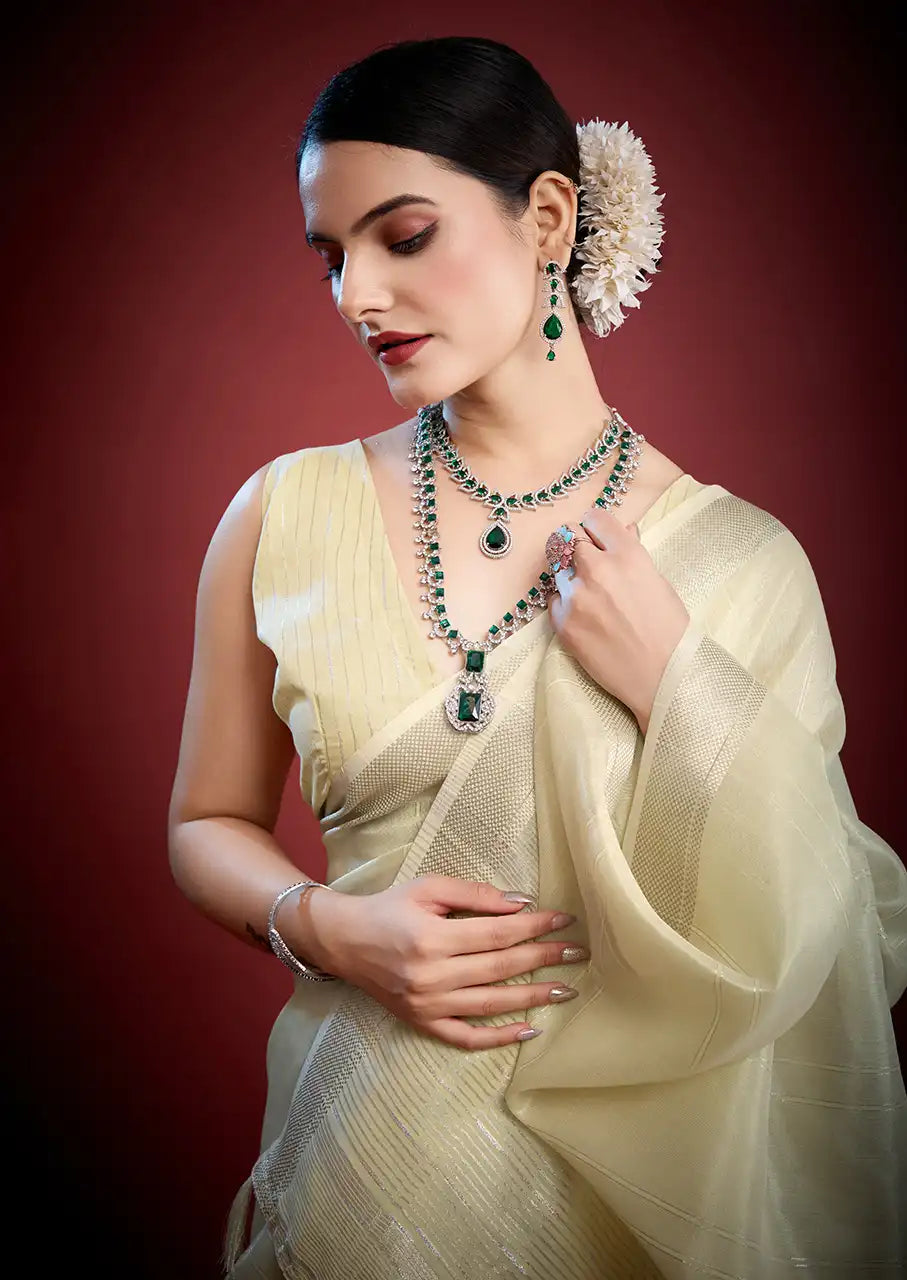 Indo Silk Cream White Sarees Crafted With A Blend Of Linen And Silk Offer A Unique Combination Of Texture And Elegance