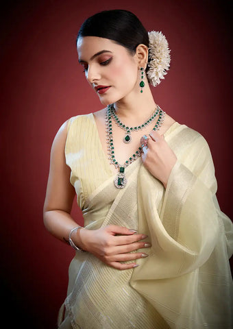 Indo Silk Cream White Sarees Crafted With A Blend Of Linen And Silk Offer A Unique Combination Of Texture And Elegance