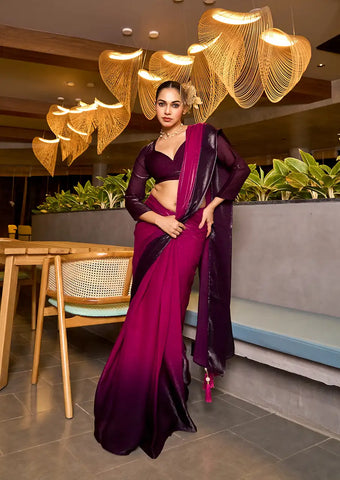 Indo Silk Magenta & Plum Sarees Crafted With Fendy Satin Blend Traditional Elegance And Modern Luxury