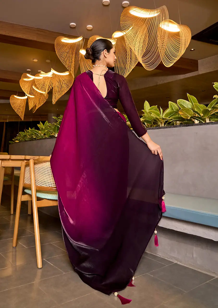 Indo Silk Magenta & Plum Sarees Crafted With Fendy Satin Blend Traditional Elegance And Modern Luxury