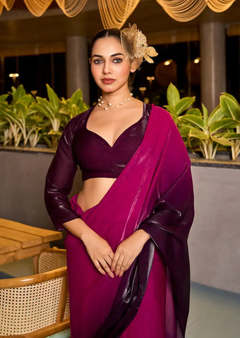 Indo Silk Magenta & Plum Sarees Crafted With Fendy Satin Blend Traditional Elegance And Modern Luxury