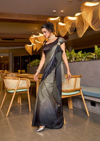 Indo Silk Deep Grey Sarees Crafted With Fendy Satin Blend Traditional Elegance And Modern Luxury