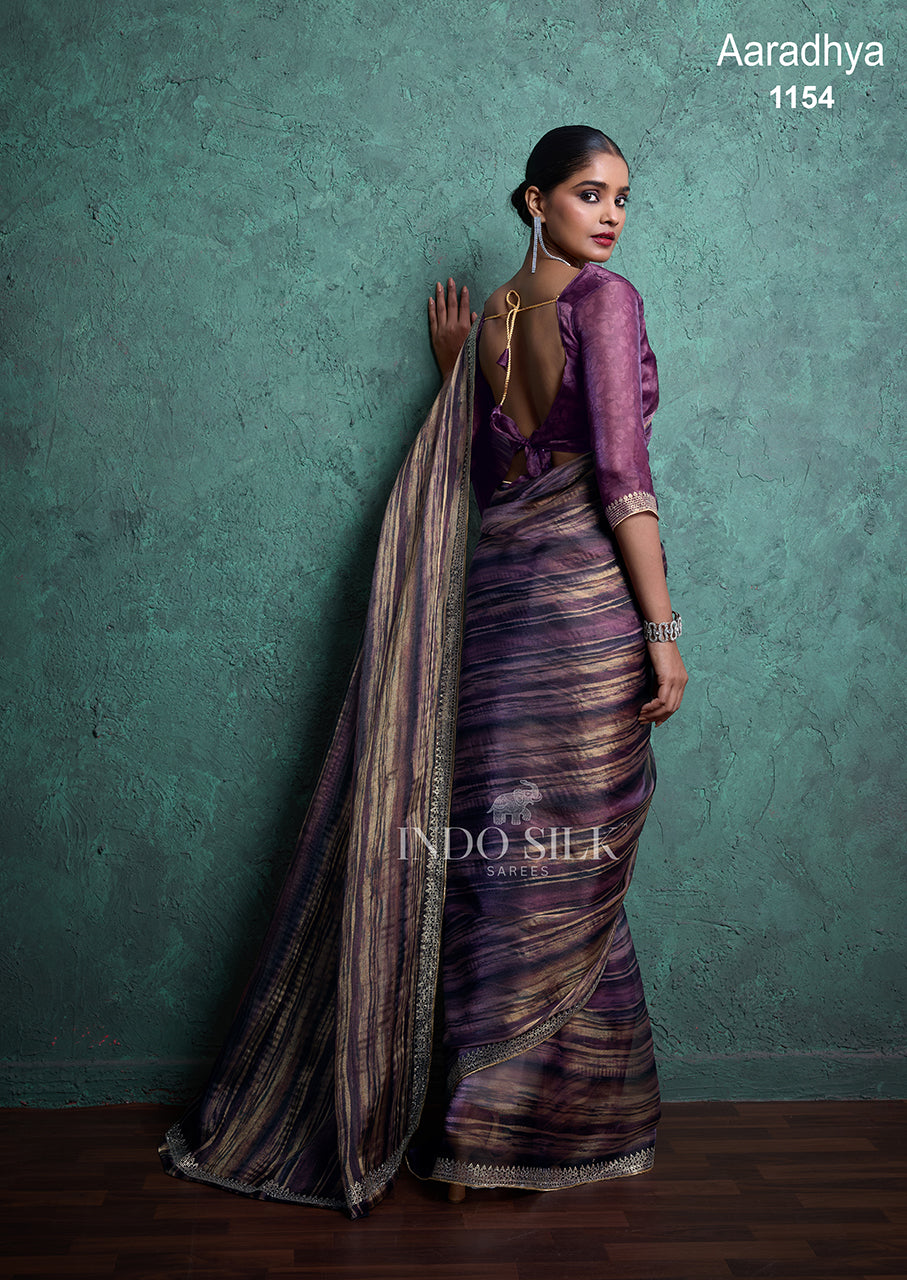 Aaradhya Premium Purple Gold Silk Saree with Zarkan Border Work