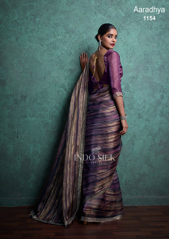Aaradhya Premium Purple Gold Silk Saree with Zarkan Border Work