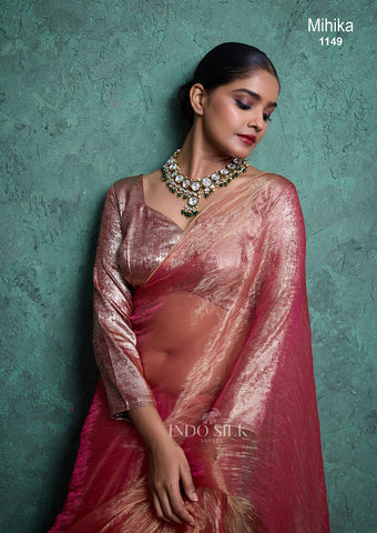 Mihika Rose Gold Pink Silk Saree – Designer Party & Wedding Wear