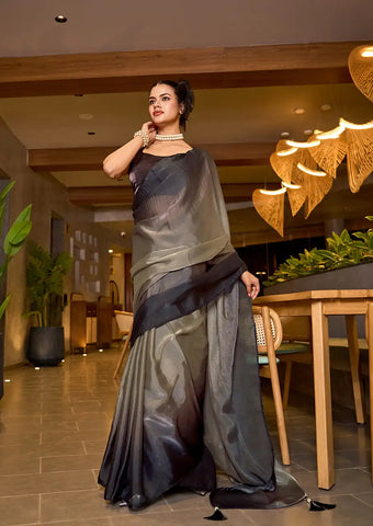 Indo Silk Deep Grey Sarees Crafted With Fendy Satin Blend Traditional Elegance And Modern Luxury