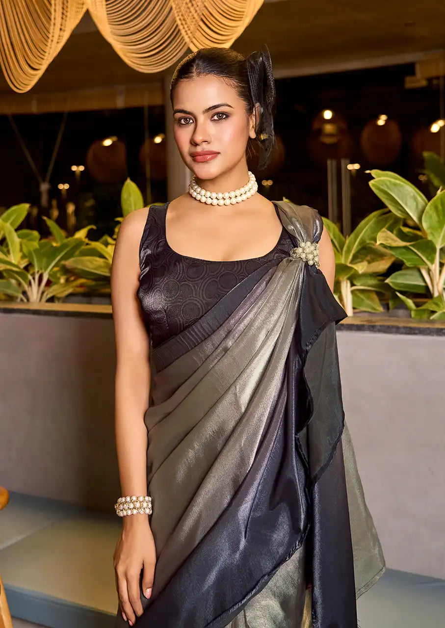 Indo Silk Deep Grey Sarees Crafted With Fendy Satin Blend Traditional Elegance And Modern Luxury
