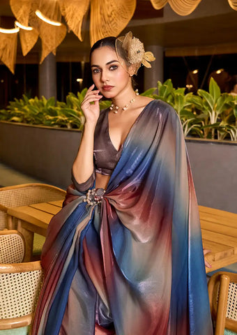 Indo Silk Wine Red & Navy Blue Sarees Crafted With Fendy Satin Blend Traditional Elegance And Modern Luxury