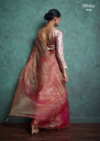 Mihika Rose Gold Pink Silk Saree – Designer Party & Wedding Wear