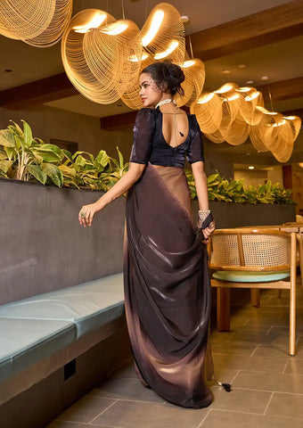 Indo Silk Brown & Black Sarees Crafted With Fendy Satin Blend Traditional Elegance And Modern Luxury