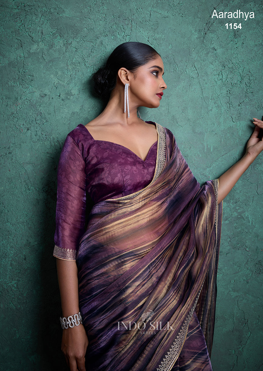 Aaradhya Premium Purple Gold Silk Saree with Zarkan Border Work