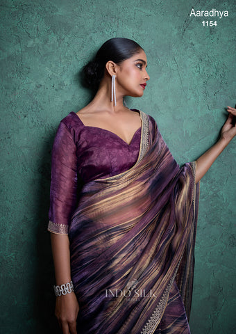 Aaradhya Premium Purple Gold Silk Saree with Zarkan Border Work