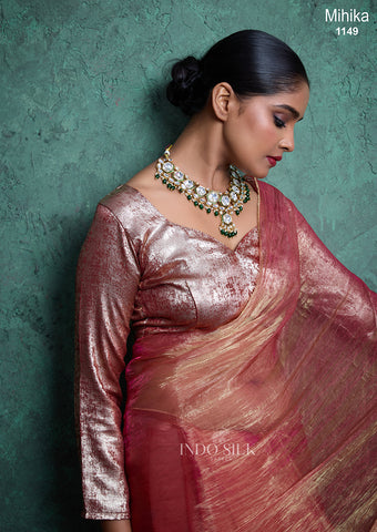 Mihika Rose Gold Pink Silk Saree – Designer Party & Wedding Wear