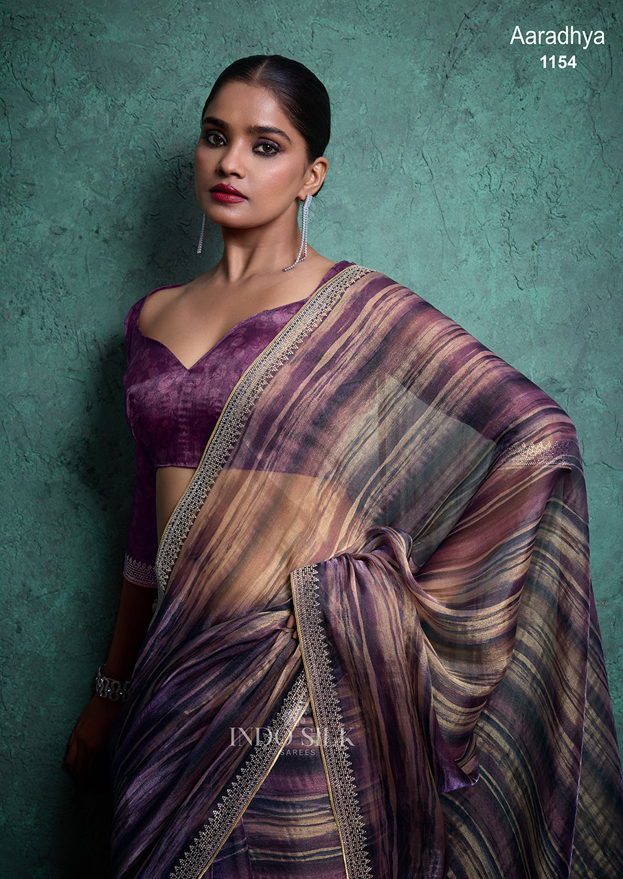 Aaradhya Premium Purple Gold Silk Saree with Zarkan Border Work
