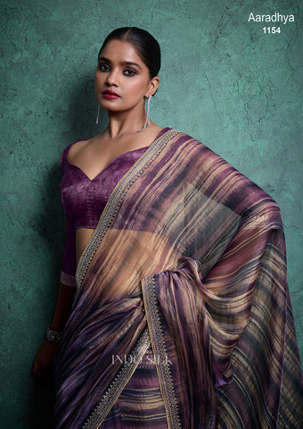 Aaradhya Premium Purple Gold Silk Saree with Zarkan Border Work