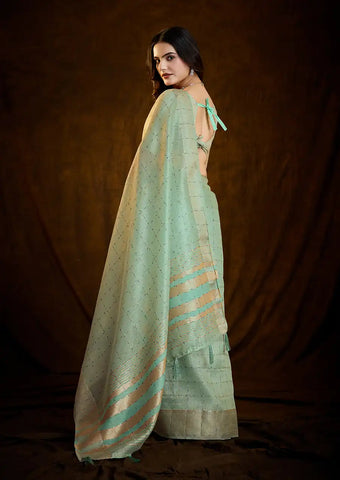 Indo Silk Mint Green Sarees Crafted With A Blend Of Linen And Silk Offer A Unique Combination Of Texture And Elegance
