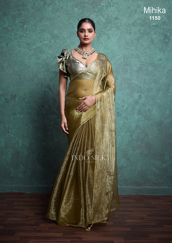 Mihika Olive Green Silk Saree – Designer Party & Wedding Wear