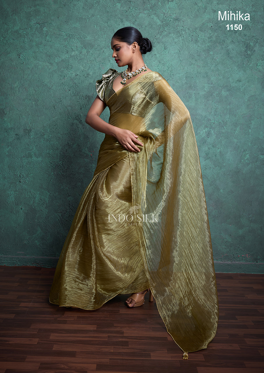 Mihika Olive Green Silk Saree – Designer Party & Wedding Wear