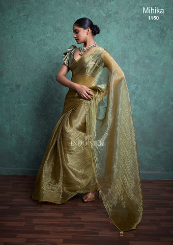 Mihika Olive Green Silk Saree – Designer Party & Wedding Wear