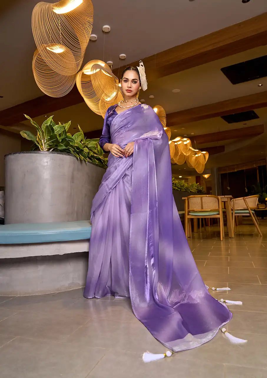 Indo Silk Lavender Sarees Crafted With Fendy Satin Blend Traditional Elegance And Modern Luxury