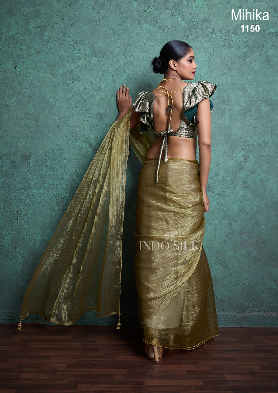 Mihika Olive Green Silk Saree – Designer Party & Wedding Wear
