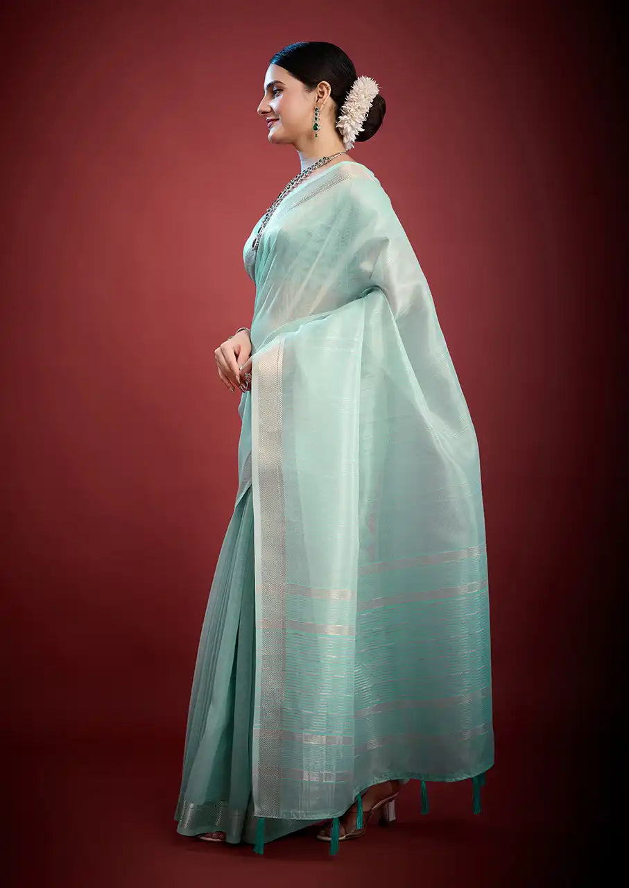 Indo Silk Blue Sarees Crafted With A Blend Of Linen And Silk Offer A Unique Combination Of Texture And Elegance