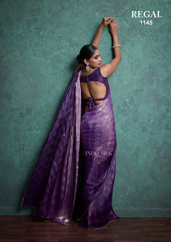 Regal 1145 Purple Fendy Satin Chex Saree – Elegant Designer Indo Silk Saree for Women
