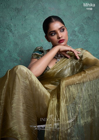 Mihika Olive Green Silk Saree – Designer Party & Wedding Wear