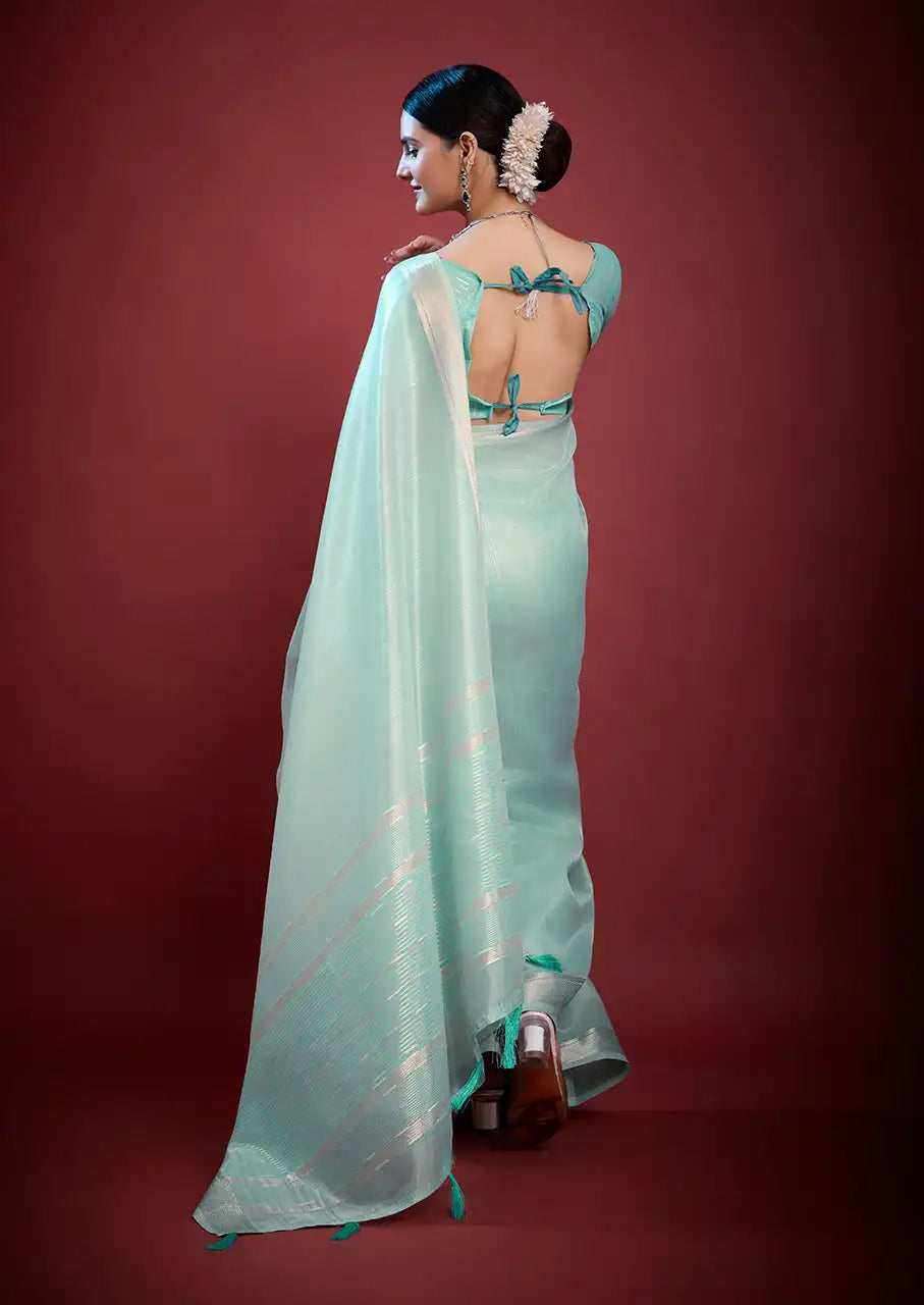 Indo Silk Blue Sarees Crafted With A Blend Of Linen And Silk Offer A Unique Combination Of Texture And Elegance
